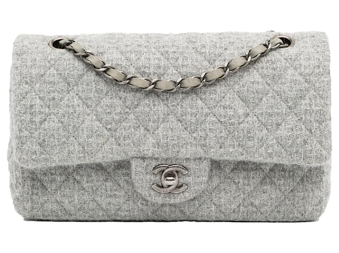 Chanel Brown and Black Quilted Sparkle Tweed Medium Classic Double Flap Ruthenium Hardware, 2005 (Very Good), Beige/Brown/Black Womens Handbag