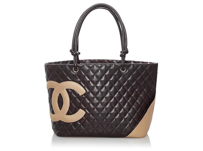 Chanel Black Cambon Ligne Lambskin Leather Tote Bag Brown Beige