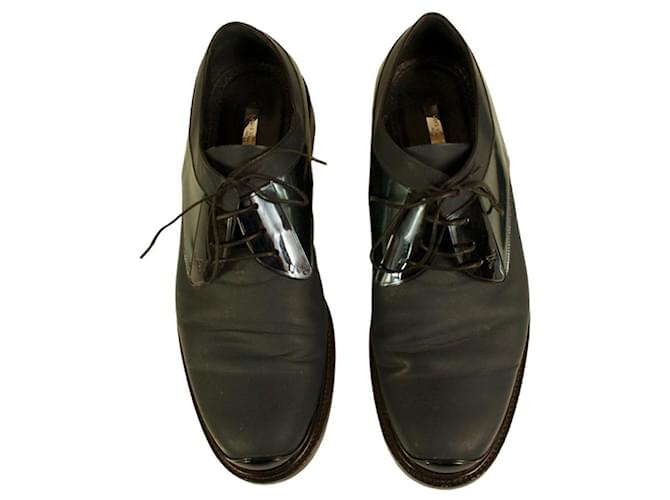 Louis Vuitton Men's Dark Blue Matte Leather Oxfords Moccasins Lace Up Shoes 8  ref.1007212