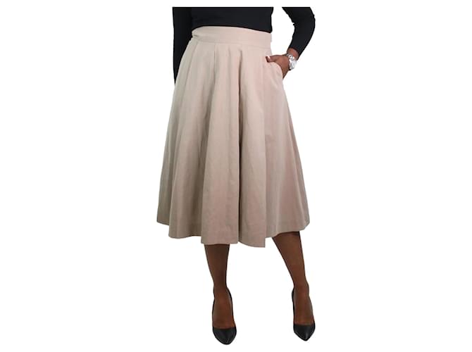 Autre Marque Neutral pleated midi skirt - size UK 12 Linen  ref.1007322