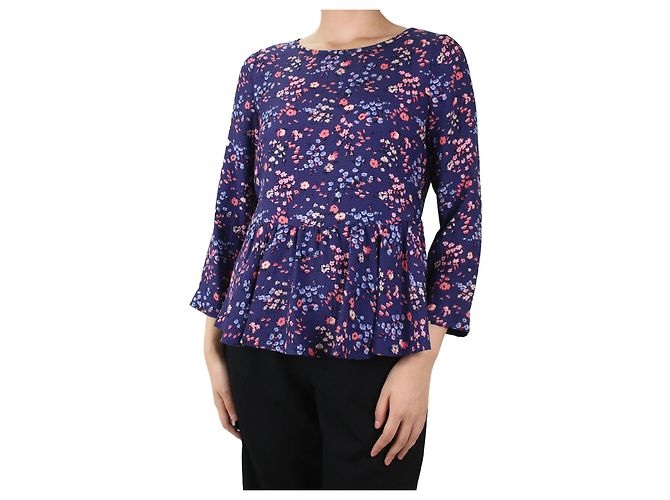 Rebecca Taylor Blaue, geblümte Schößchenbluse – Größe US 4