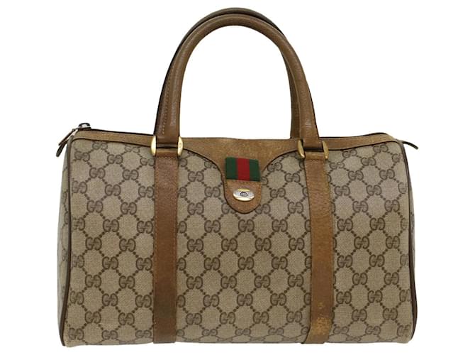 GUCCI GG Canvas Web Sherry Line Boston Bag PVC Leather Beige Green Auth yk7856 Red  ref.1007691