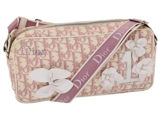 Christian Dior Trotter Saddle Bag Hand Bag Canvas Leather Pink