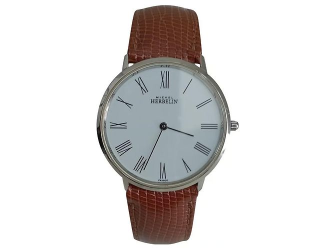 Michel Herbelin Extra Flat Unisex Uhr Stahl Leder Camel Silber Kamel