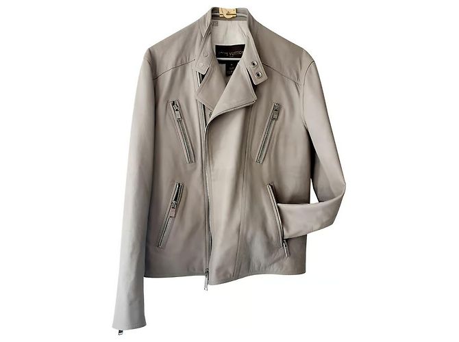 Louis Vuitton Aviator Leather Jacket Taupe Grey