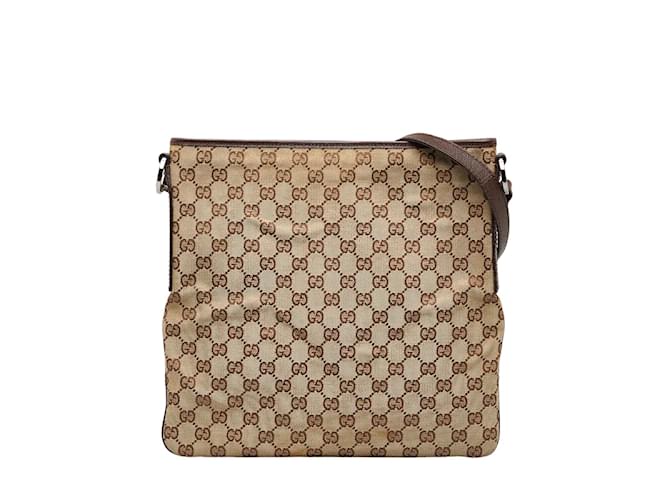 Gucci GG Canvas Flat Messenger Bag 113013 Brown Cloth  ref.1008155