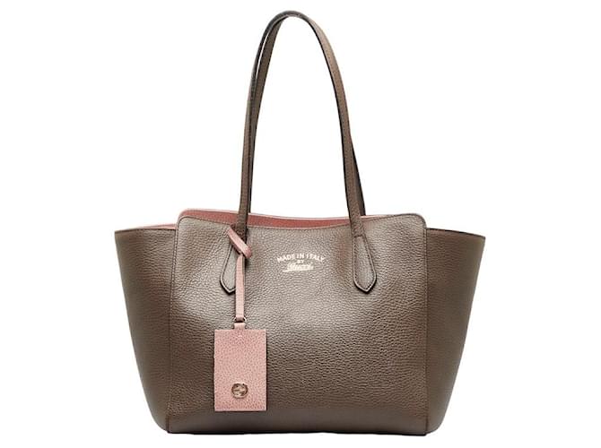 Gucci Swing Leather Tote Bag 354408 Brown  ref.1008178