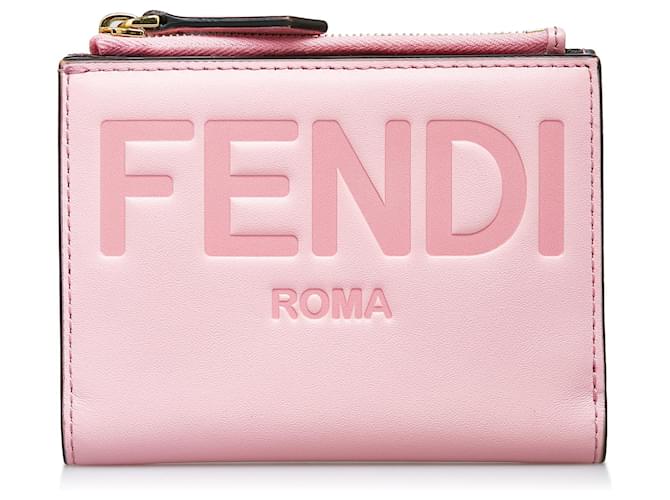 Fendi Pink Logo Leather Bi-fold Compact Wallet Pony-style calfskin