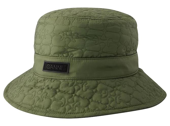 Quilted Tech Bucket Hat - Ganni - Synthetic - Khaki Green  ref.1008584