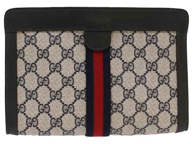GUCCI GG Canvas Sherry Line Clutch Bag Gray Red Navy 89.01.001 Auth yk7814 Grey Navy blue  ref.1009213