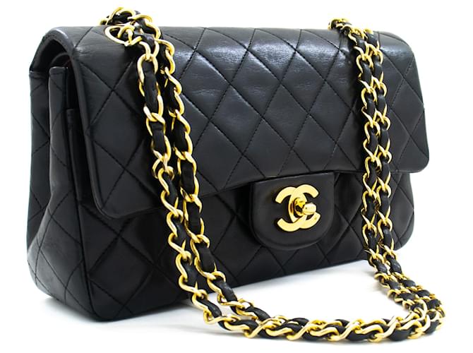 Solapa forrada Chanel Classic 9Bolso de hombro con cadena de piel de cordero negro Cuero  ref.1009256