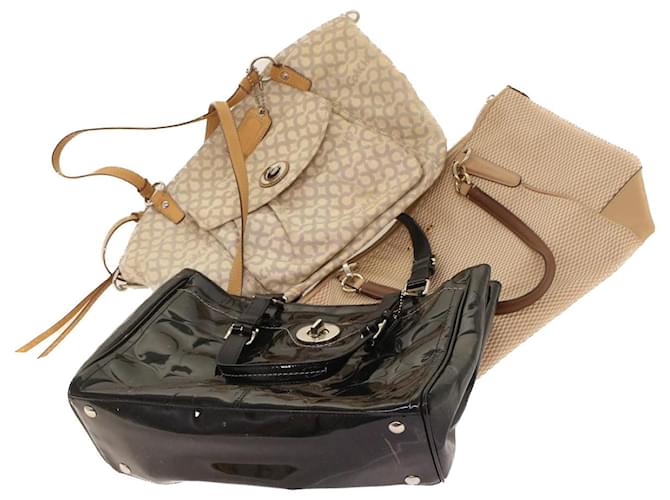 Coach Signature Shoulder Bag Canvas Patent leather 3Set Beige Black Auth ar9968 Cloth  ref.1009821