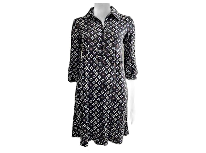 Diane Von Furstenberg Robe en soie vintage DvF Roan Noir Multicolore  ref.972106