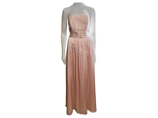 Strapless light pink satin evening dress, Vera Wang White Polyester  ref.972301
