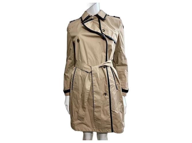 The Kooples Trench coat with leather detailing Black Beige Cotton  ref.972303