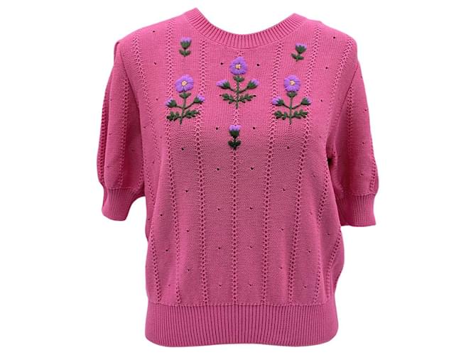 Gucci Camisola de mistura de algodão rosa bordado floral menta tamanho XL  ref.972319