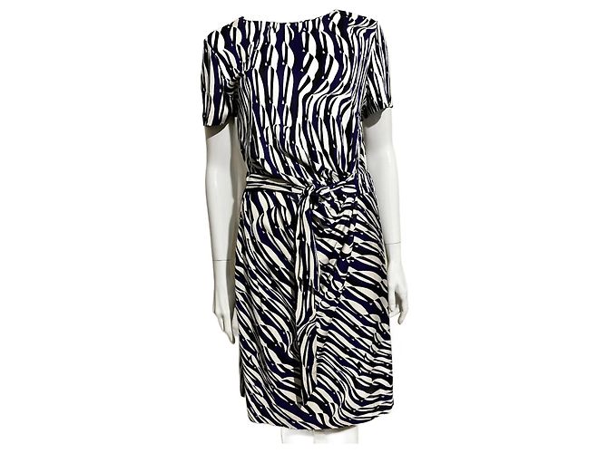 Diane Von Furstenberg DvF Zoe silk mock wrap dress with abstract wave print Multiple colors
