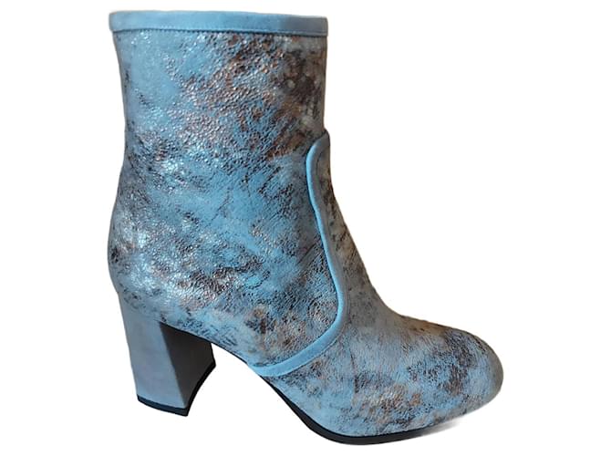 Autre Marque Magnificent Italian ankle boots with round toe "Eliza Di Venezia" Silvery Leather  ref.972497