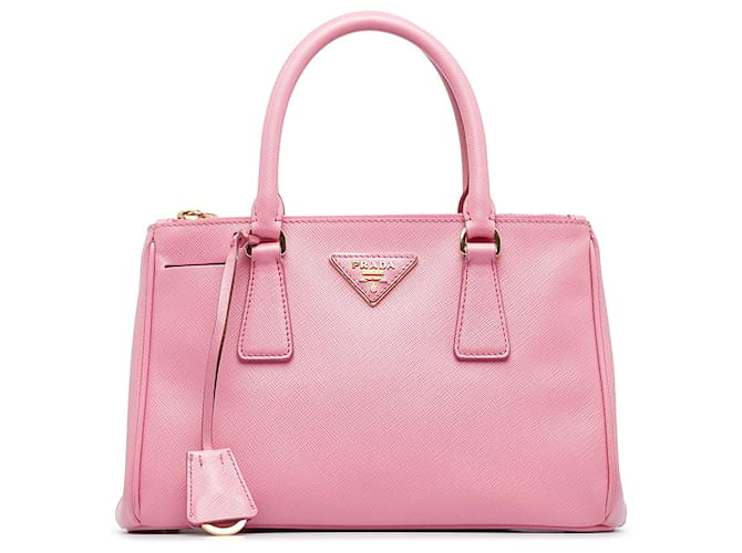 Prada Pink Saffiano Lux Galleria Double Zip Mini Leather Pony