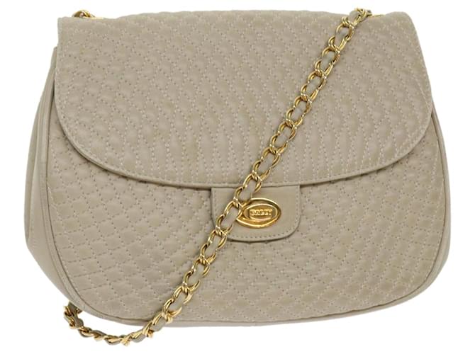 BALLY Quilted Chain Shoulder Bag Leather Beige Auth am4581  ref.972801
