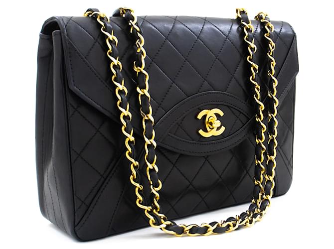 CHANEL Vintage Classic Chain Shoulder Bag Single Flap Quilted Lamb Black Leather  ref.972842