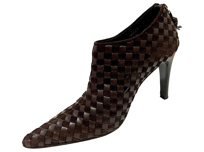 Bottega Veneta Botteta Veneta woven leather Intrecciato ankle boots Brown Suede  ref.972963