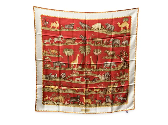 Salvatore Ferragamo Lenço de seda com estampa de animais vermelhos vintage  ref.973038