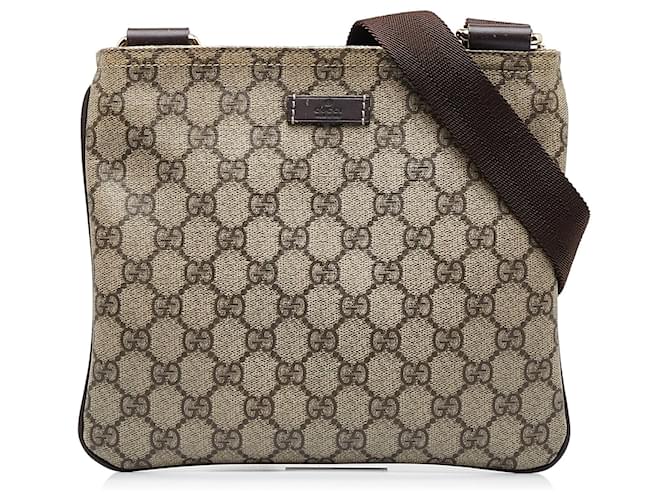 Gucci Front Zip Flat Messenger Bag Monogram GG Imprime