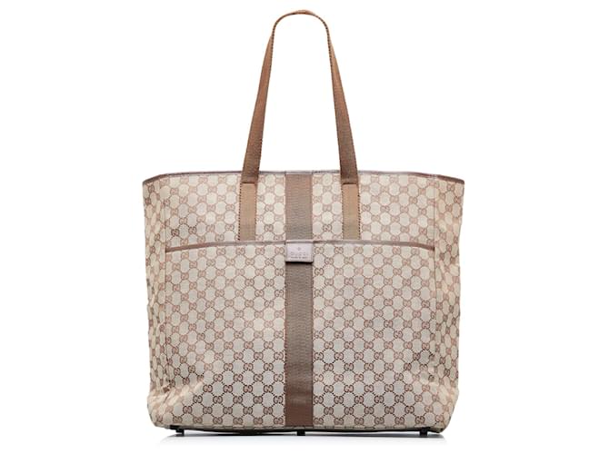 Gucci Brown GG Canvas Tote Beige Leather Cloth Pony-style calfskin Cloth  ref.975647