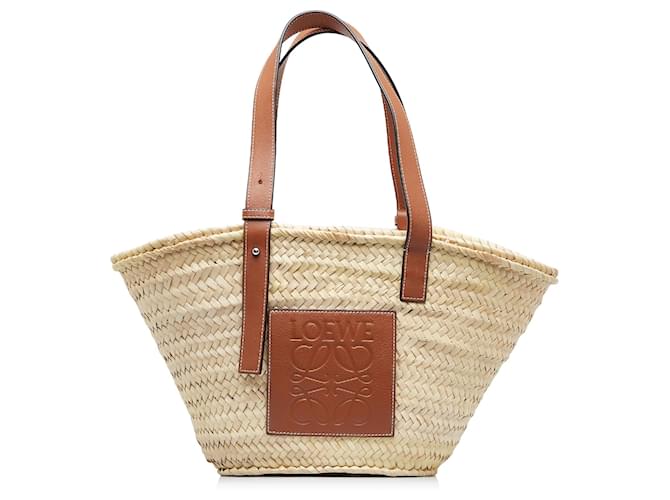 Medium Leather Trimmed Basket Tote in Beige - Loewe