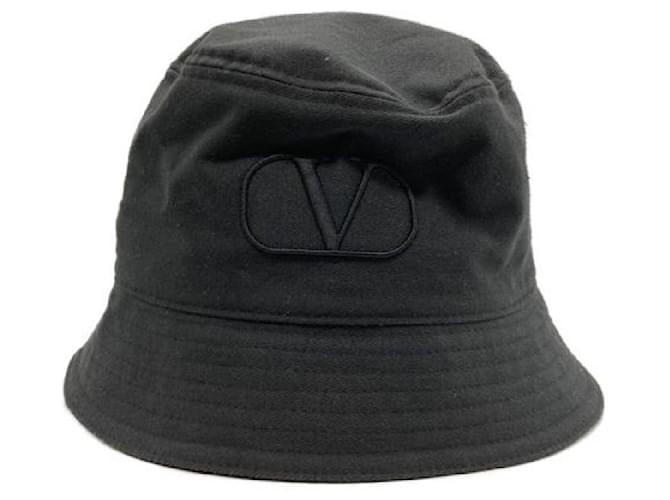 ****VALENTINO GARAVANI Logo Embroidered Bucket Hat Black Cotton  ref.975706