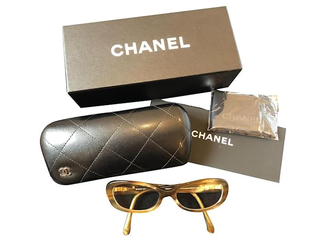 Chanel glasses with case and model box 3197-H c.1101 Brown Beige Golden  Acetate ref.975726 - Joli Closet