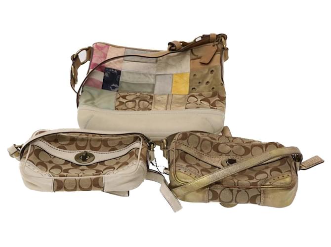 Coach Signature Shoulder Bag Canvas Leather 3Set Beige Auth ar9790  ref.975765