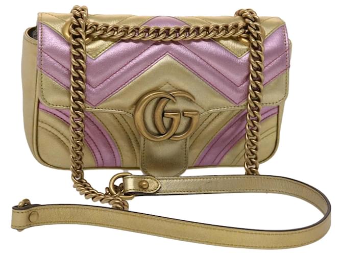 GUCCI GG Marmont Chain Shoulder Bag Leather Gold 446744 Auth am4580 Golden  ref.975799