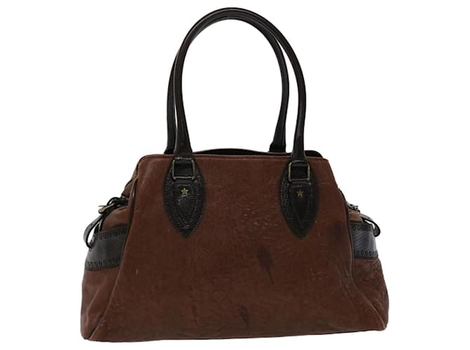 FENDI Etnico Hand Bag Leather Brown Auth ac1980  ref.975846