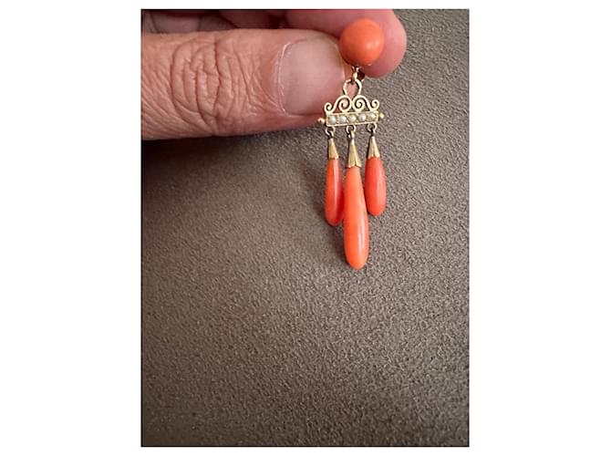 No Brand Earrings Coral Yellow gold  ref.975892