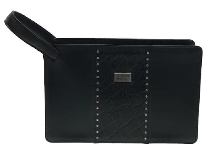 **Bolso de embrague de cuero negro Gianni Versace  ref.976043