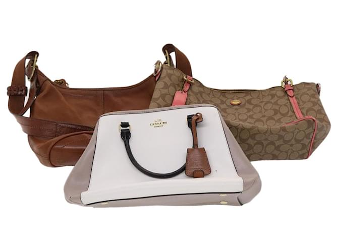 Coach Signature Shoulder Bag Leather 3Set White Brown Auth ar9797  ref.976067