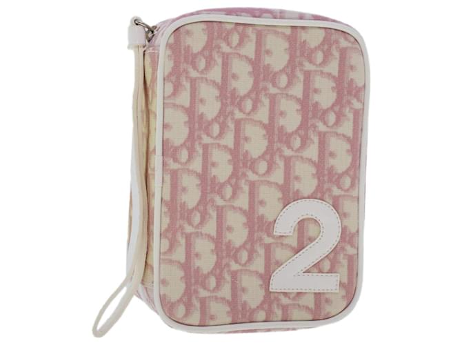 Christian Dior Trotter Canvas Pouch PVC Pelle Rosa Bianco Auth rd5408  ref.976086