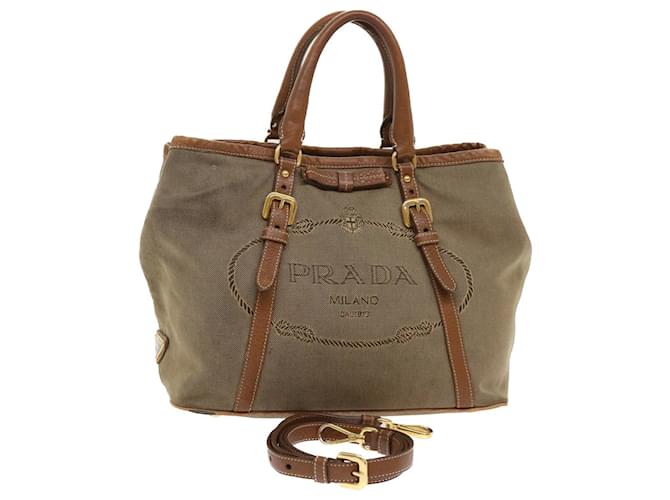 PRADA Hand Bag Canvas Leather 2way Shoulder Bag Brown Auth bs6397 Cloth  ref.976112