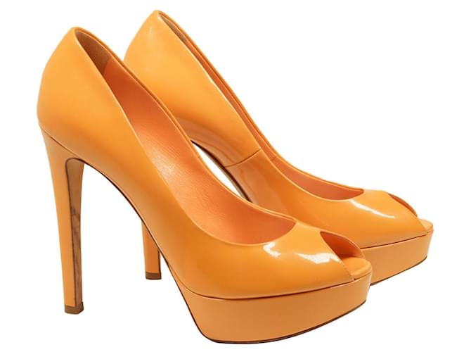Splendidi tacchi Dior in vernice Arancione Pelle verniciata  ref.976181
