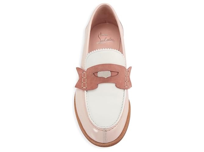 Christian Louboutin's Penny Donna penny loafers Pink White Leather  ref.976185