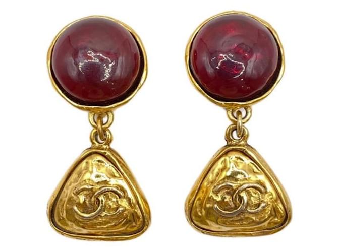 *** CHANEL  Gripore Triangle Coco Mark Earrings Red Golden  ref.976187