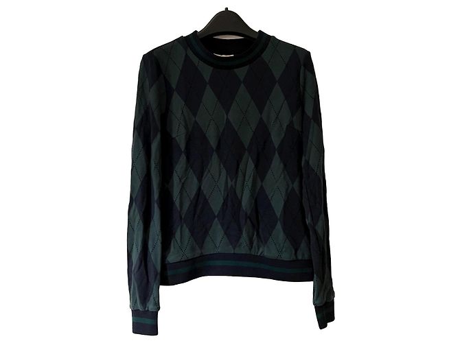 Baum und Pferdgarten Sweatshirt Grün und Navy Rautenmuster
