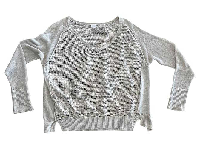 Autre Marque CT-Strandpullover aus rohem Netzgewebe, T-Shirt mit V-Ausschnitt. 40 Beige Grau Leinen Nylon Zellulosefaser  ref.976236