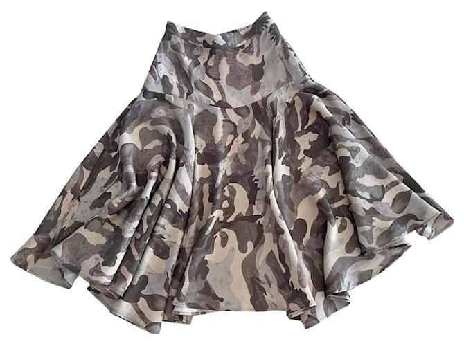 Autre Marque Custommade Vila T Skirt. 36 camouflage fabric Brown Grey Khaki Viscose  ref.976248