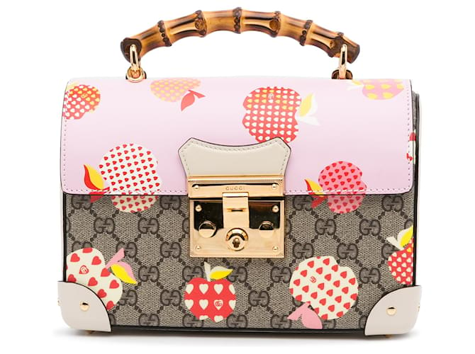 Padlock leather and printed coated-canvas shoulder bag