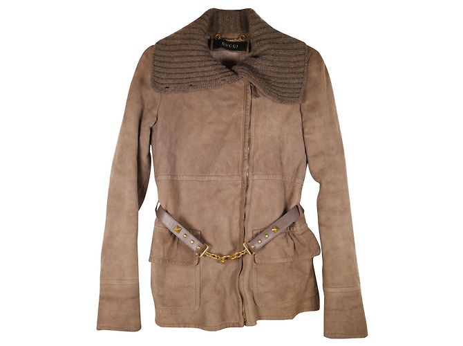 Wunderschöner Gucci-Wildledermantel mit Gürtel Braun