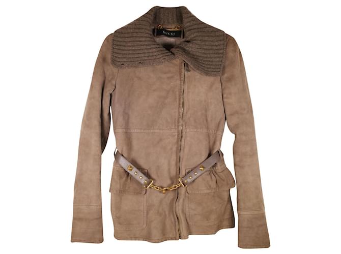 Bellissimo cappotto Gucci in pelle scamosciata con cintura Marrone Svezia  ref.976387