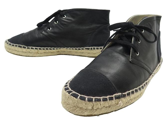 NEUF CHAUSSURES CHANEL ESPADRILLES MONTANTES G29600 39 CUIR NOIR SHOES  ref.976393